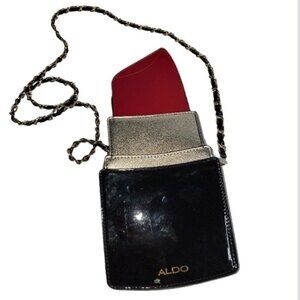 ALDO portland  lipstick shaped crossbody purse Black red Gold *
